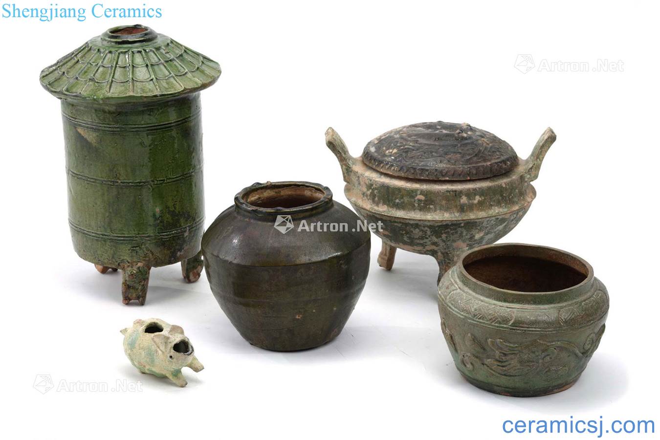 Han green glazed pottery (five)
