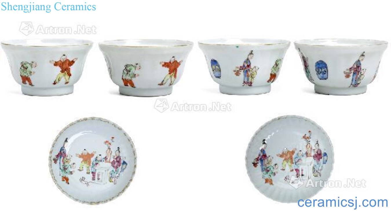Qing dynasty in the 18th century pastel ladies lad dishes (two pairs)