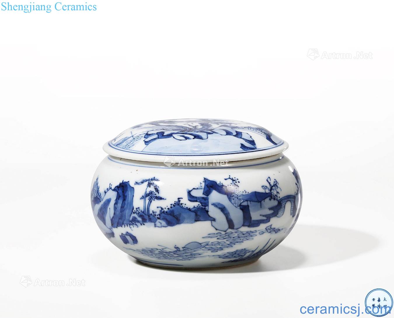 The qing emperor kangxi Blue and white landscape character lines go cans