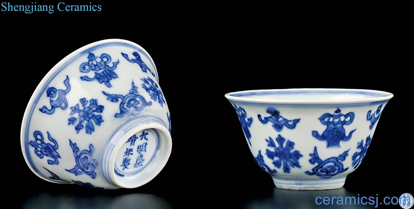 Qing dynasty Ming jiajing year blue sweet lines to the cup