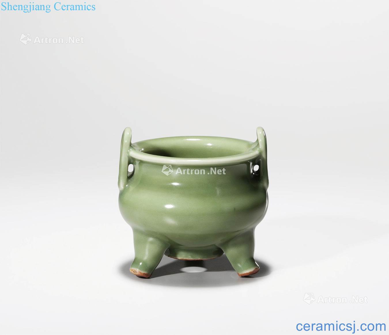 Ming Longquan celadon glaze ears furnace with three legs