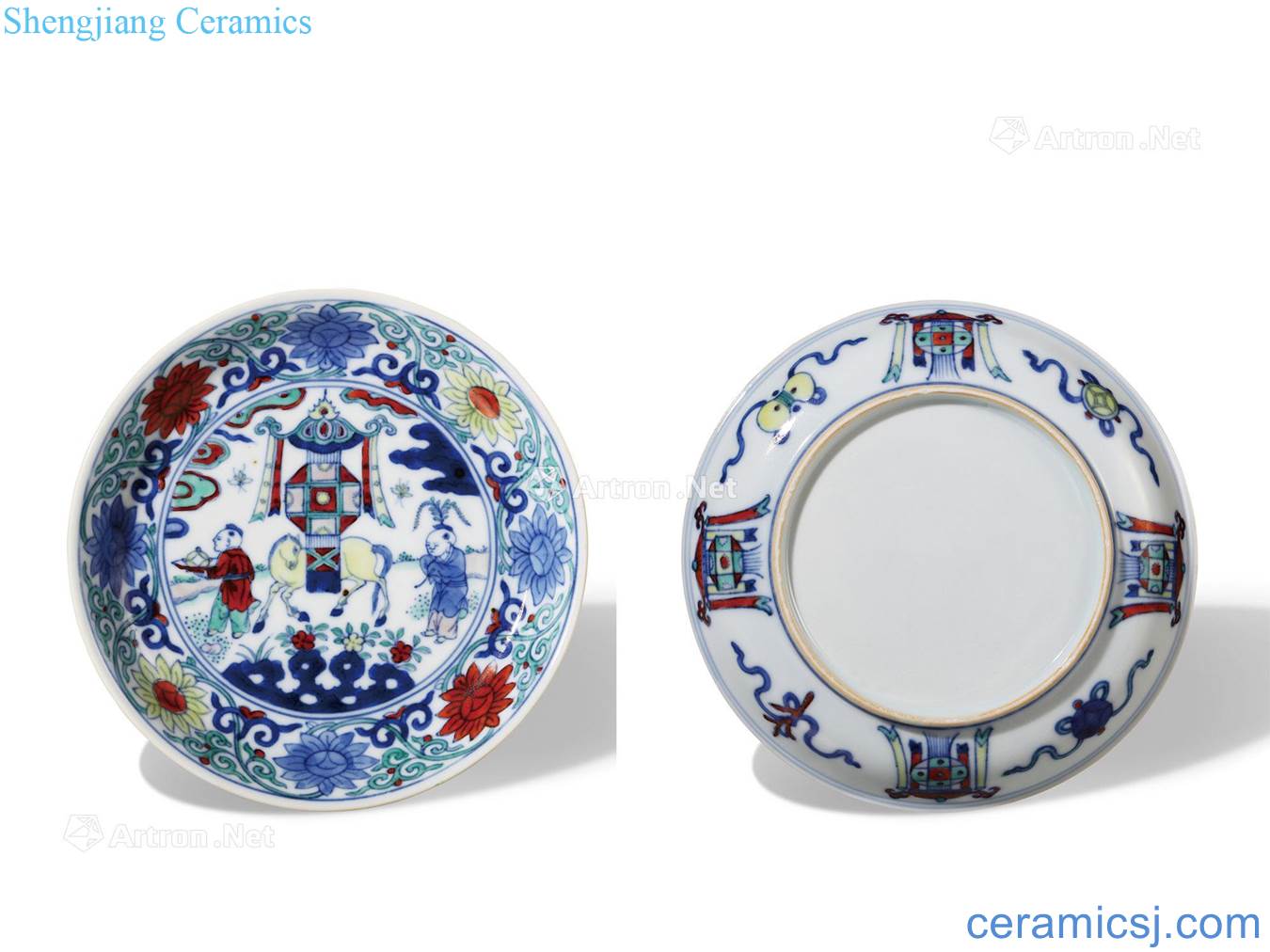 The qing emperor kangxi Blue and white color around branch flowers figure plate up chunks