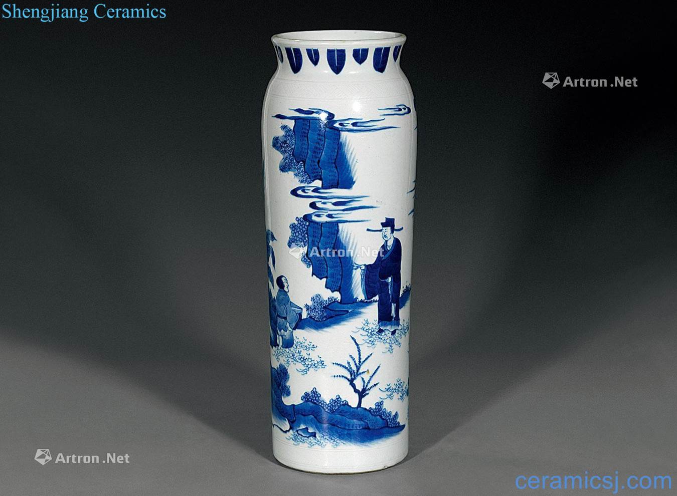 qing Blue and white landscape character tube bottles