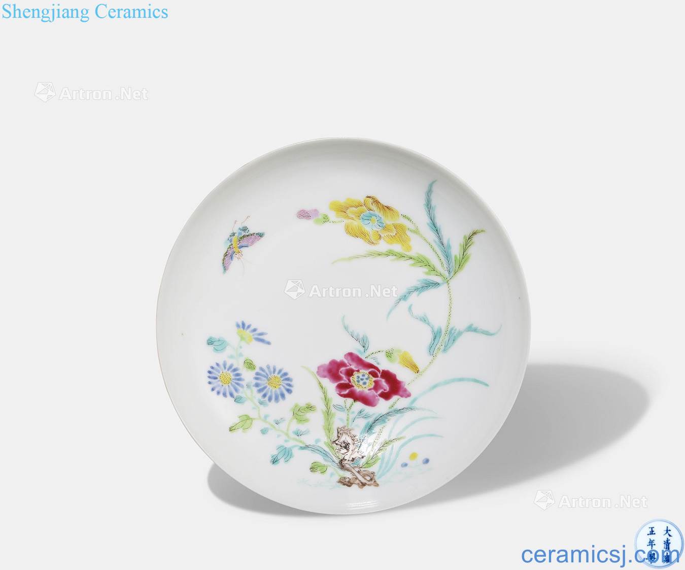 Qing yongzheng pastel flowers butterfly tray