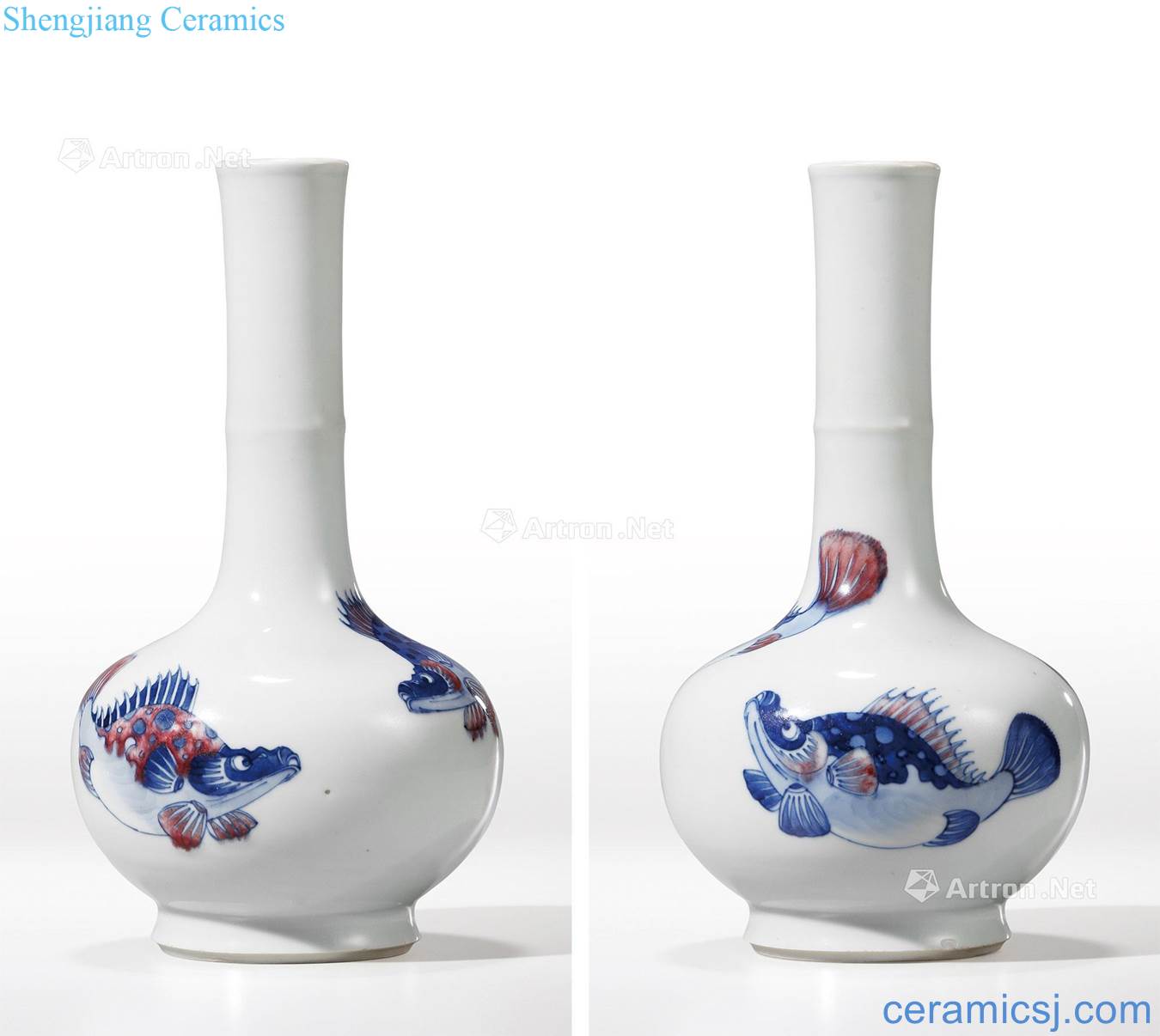 The qing emperor kangxi Blue and white youligong three fish grain to the flask