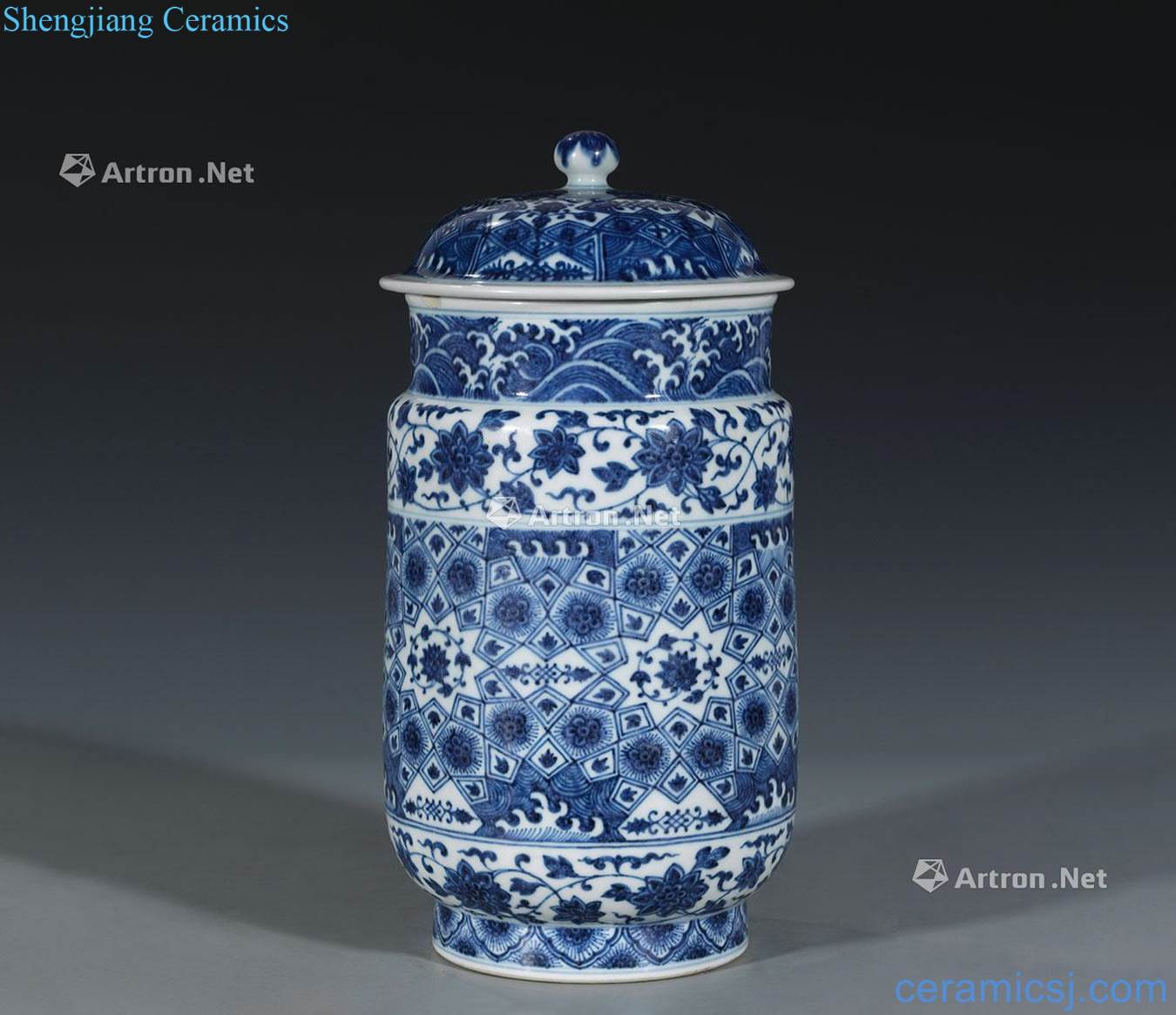 Qing dynasty blue and white brocade striate cans