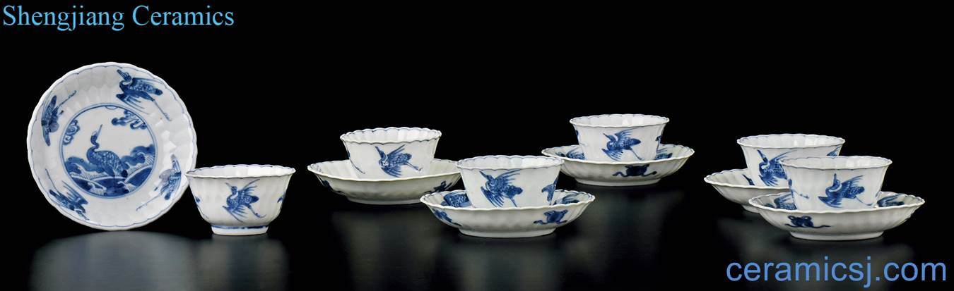 The qing emperor kangxi Blue sea crane life of embossed glass even Joe (6 sets)