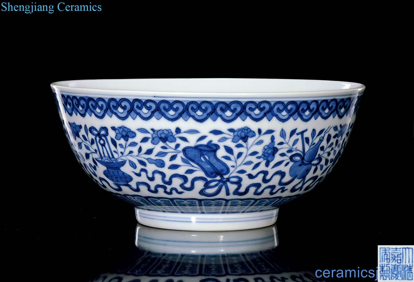 Qing jiaqing Blue and dark the eight immortals grain pier bowl