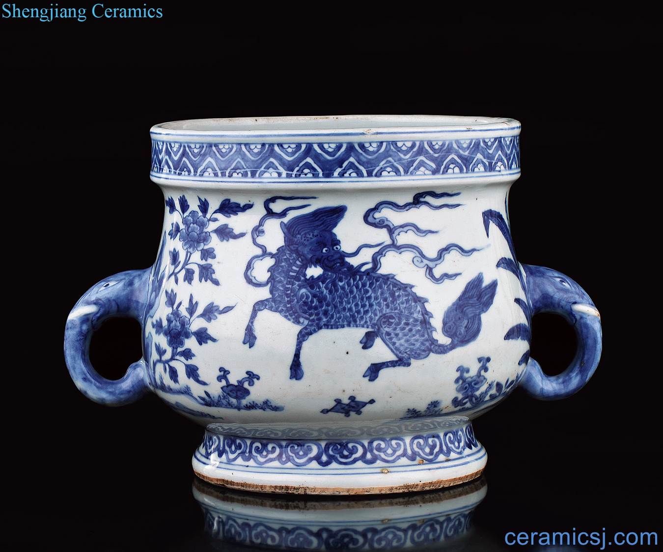 Ming hongzhi zhengde Blue and white benevolent grain double elephant furnace