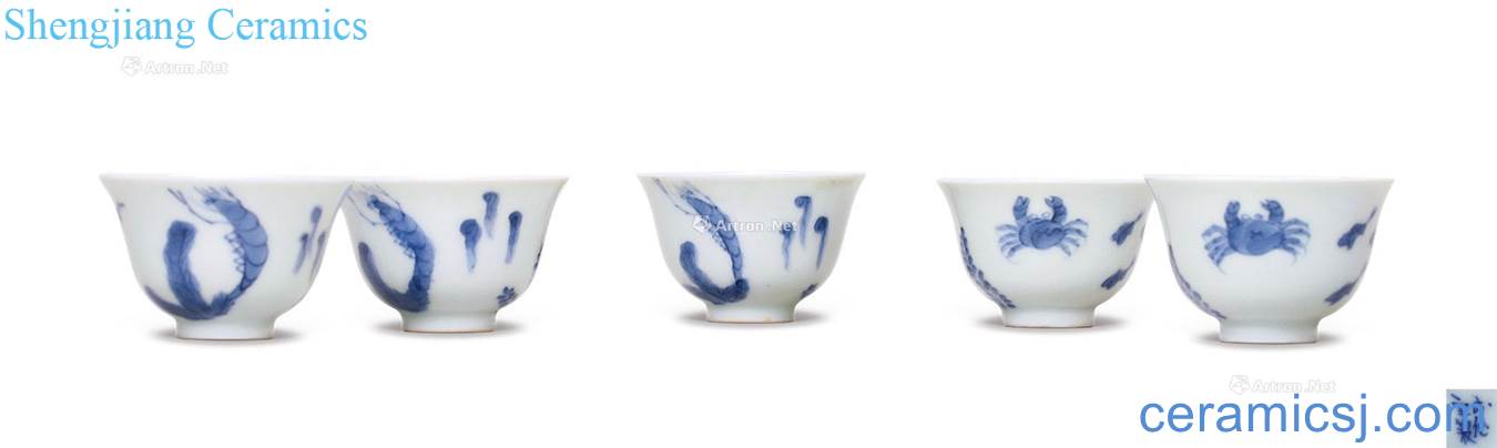 qing Blue and white pond refined taste figure (a group of five cups)