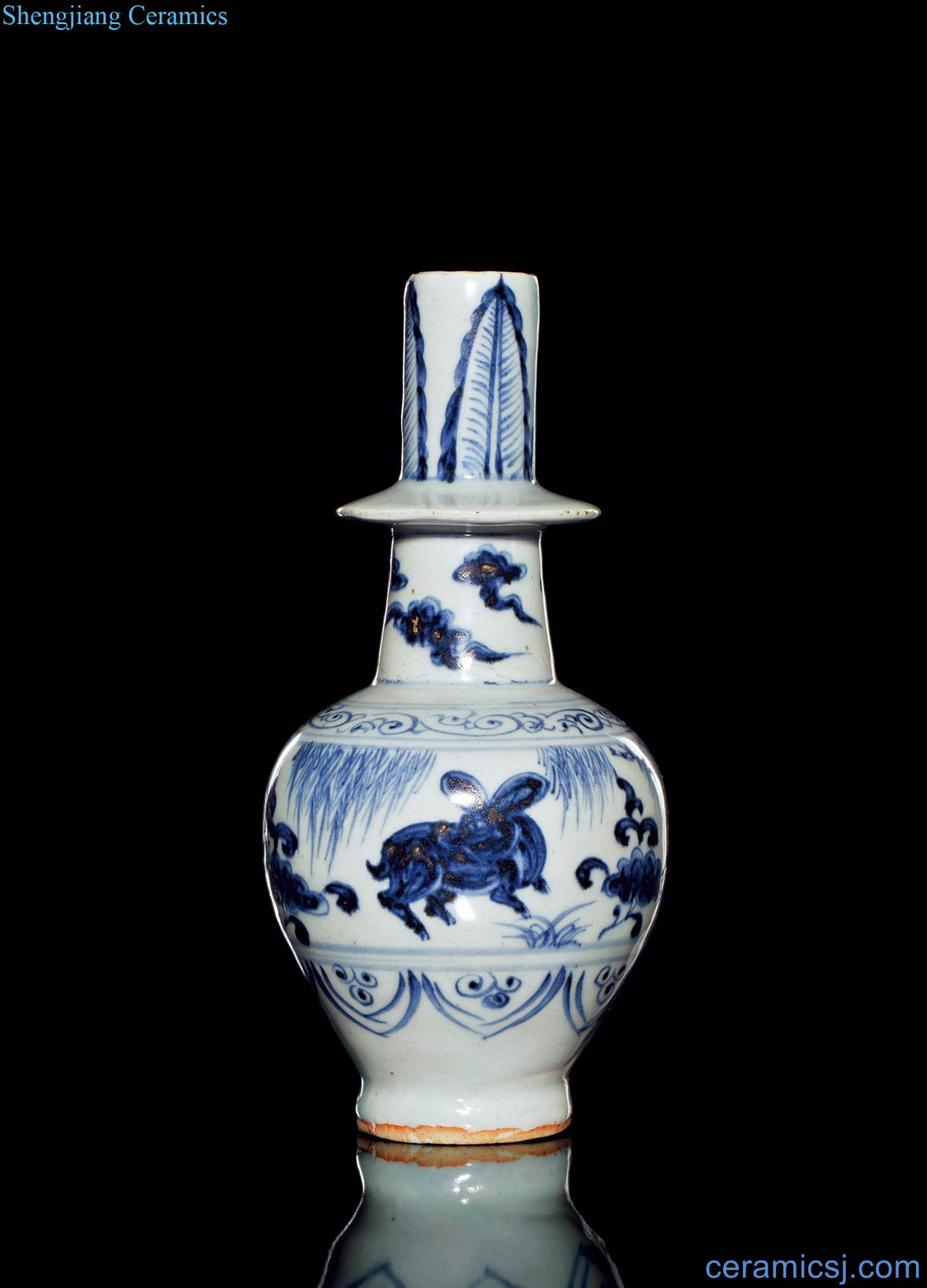 yuan Blue and white rabbit grain net bottles