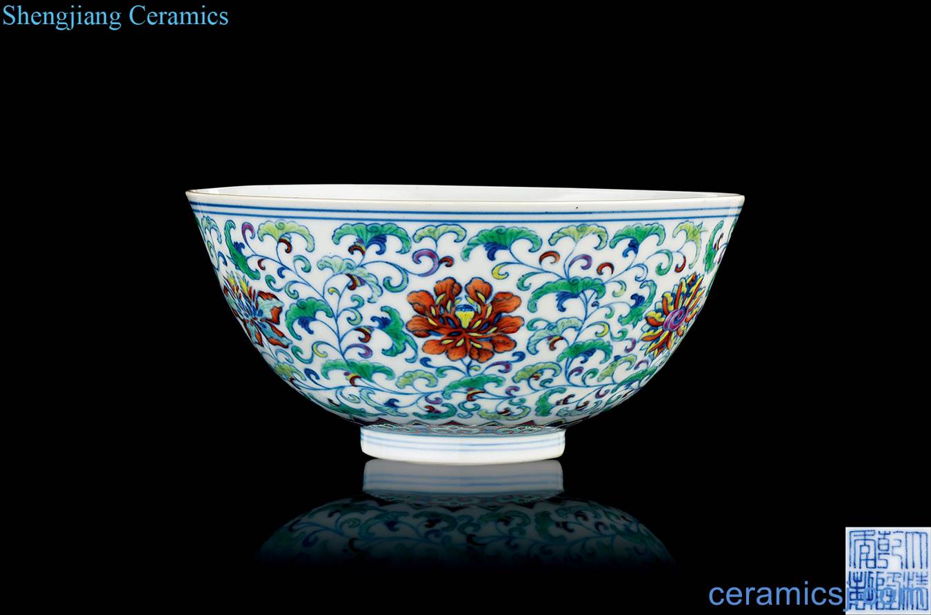 Qing qianlong dou colors branch flowers green-splashed bowls