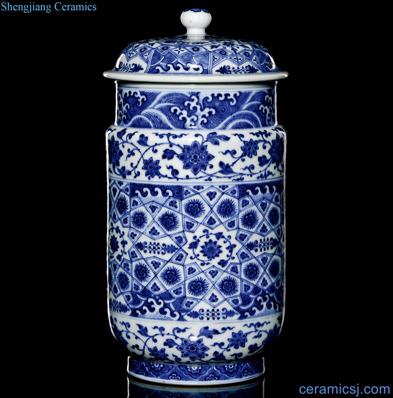 Qing qianlong Blue and white lotus flower jin wen zhuang pot