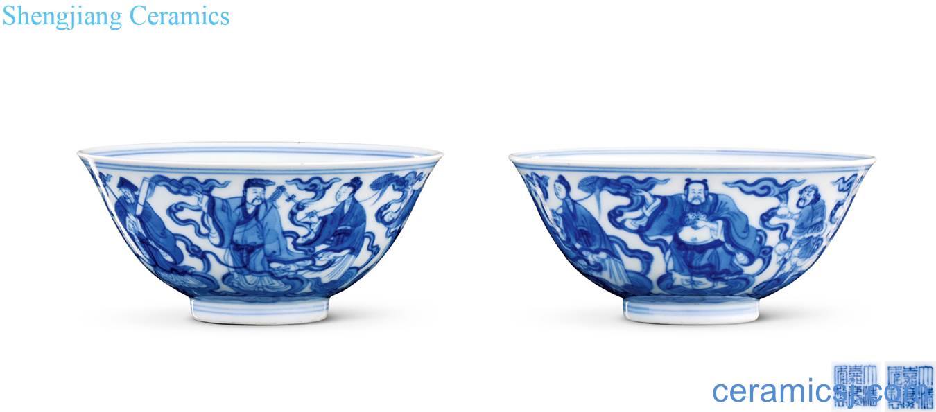 Qing jiaqing Blue and white the eight immortals figure bowl (a)
