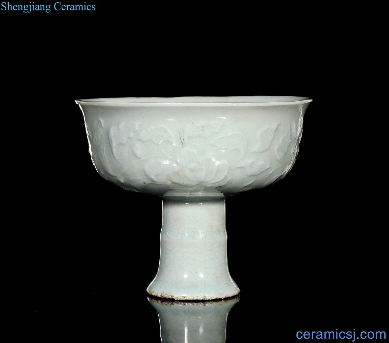 yuan Shadow blue glaze stamps peony grains footed bowl