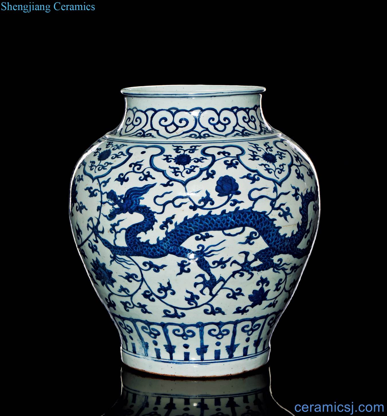 Ming wanli Blue and white longfeng grain big pot