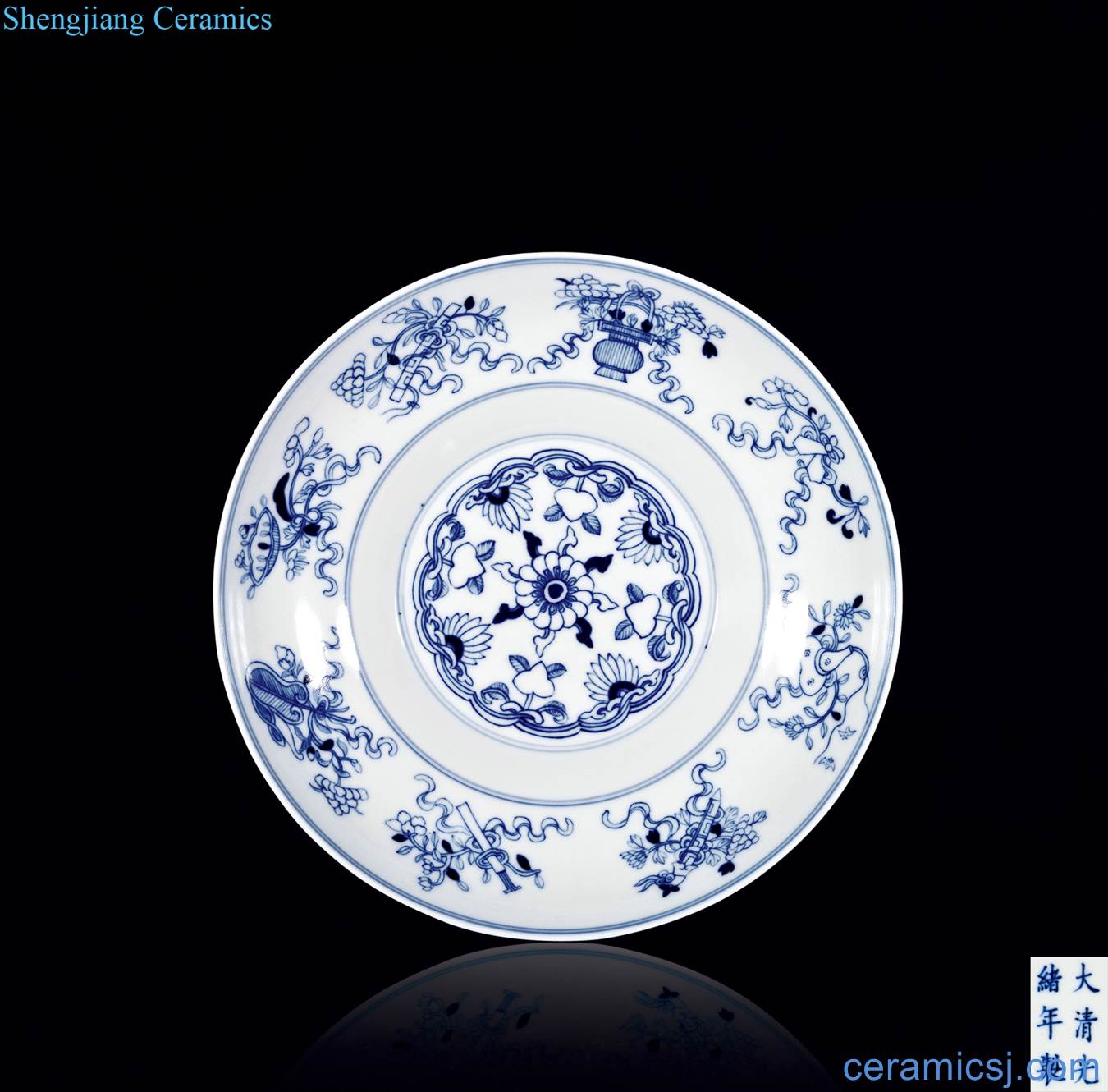 Qing guangxu Blue and dark the eight immortals fold along the plate