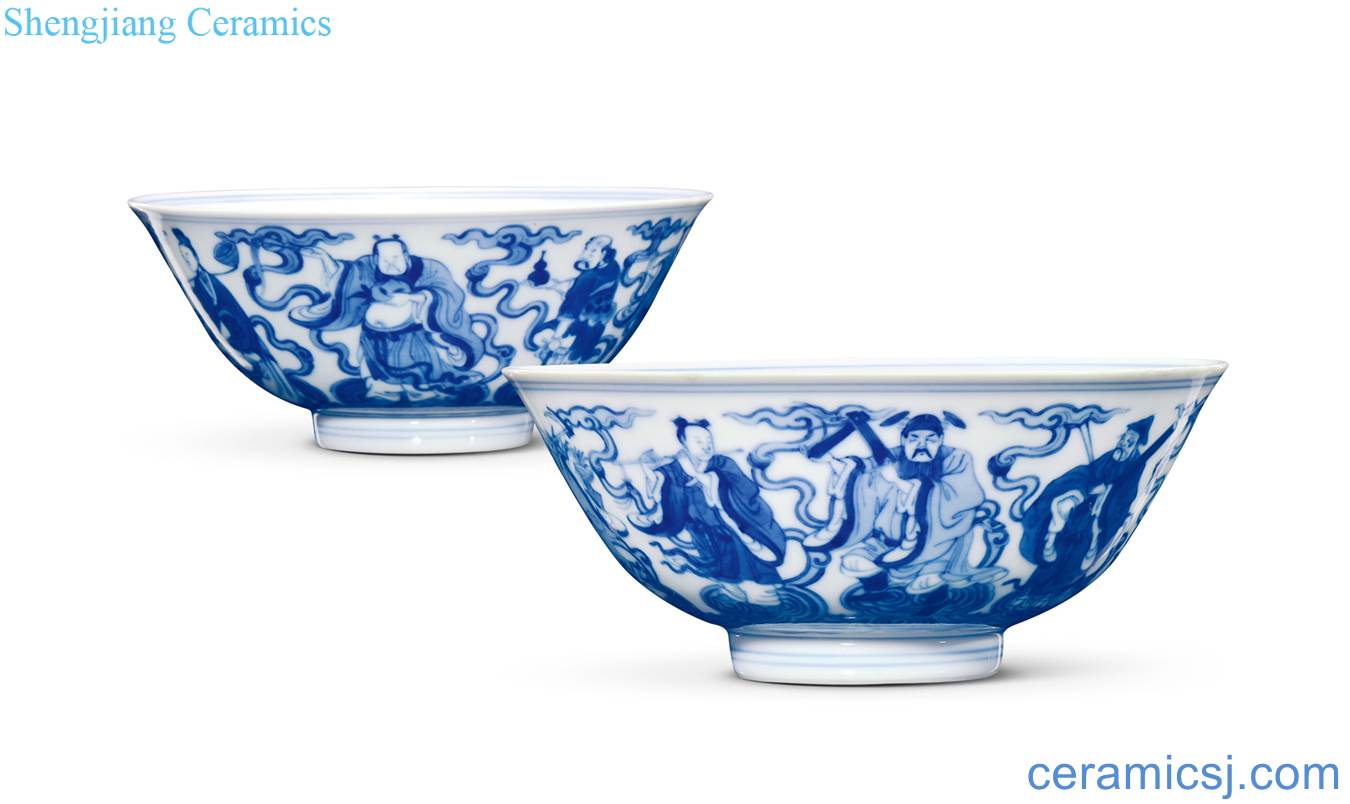 Qing qianlong Blue and white the eight immortals figure bowl (a)