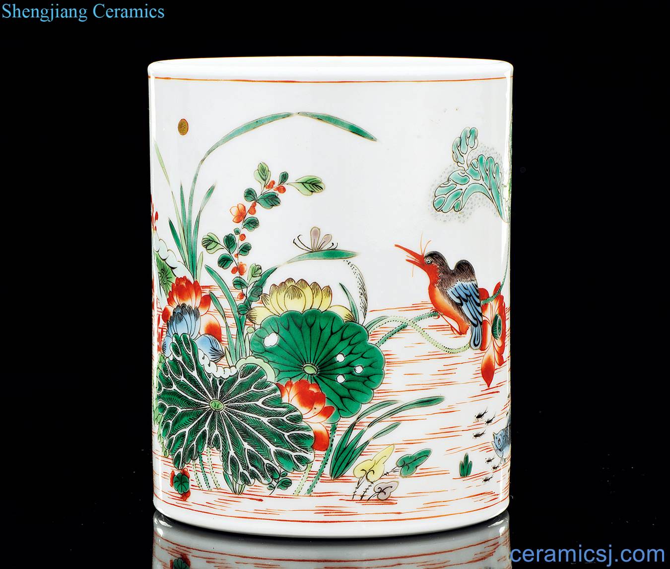 The qing emperor kangxi Colorful flowers and birds grain brush pot