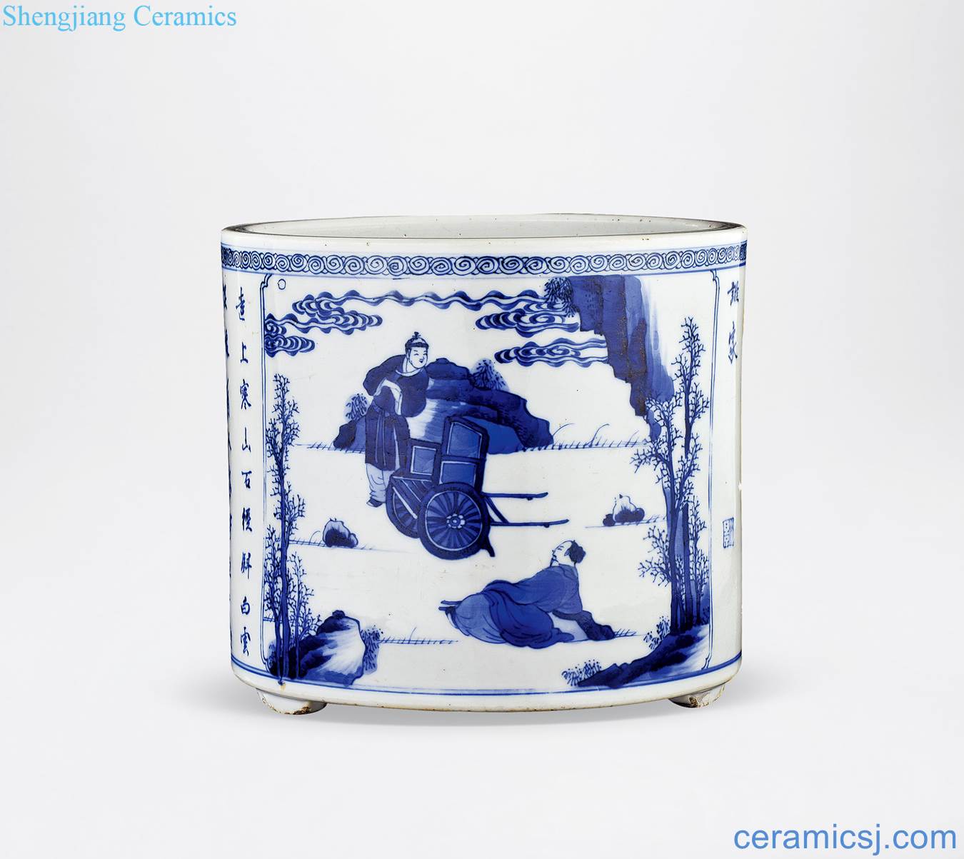 Blue and white in the narrative poems of the reign of emperor kangxi brush pot