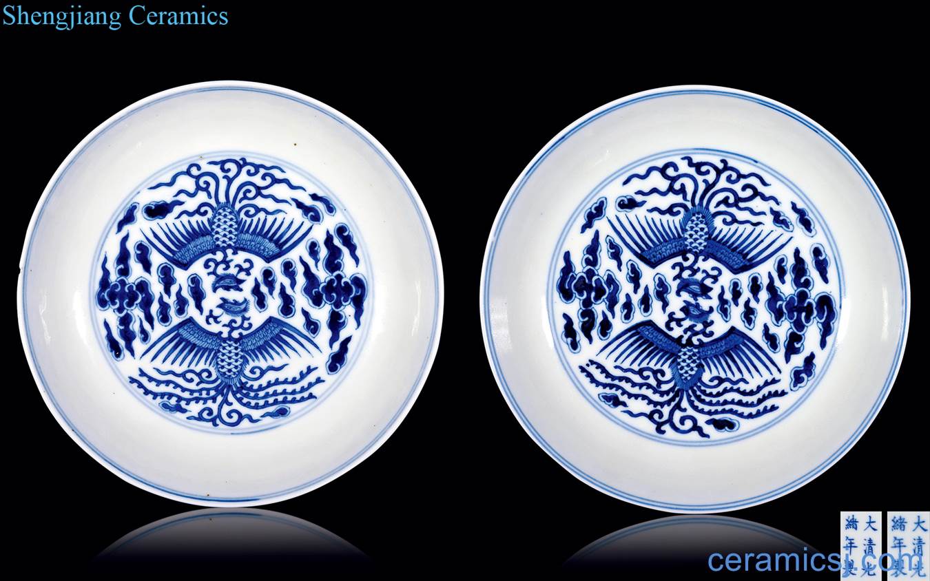 Qing guangxu Blue and white double phoenix tray (a)