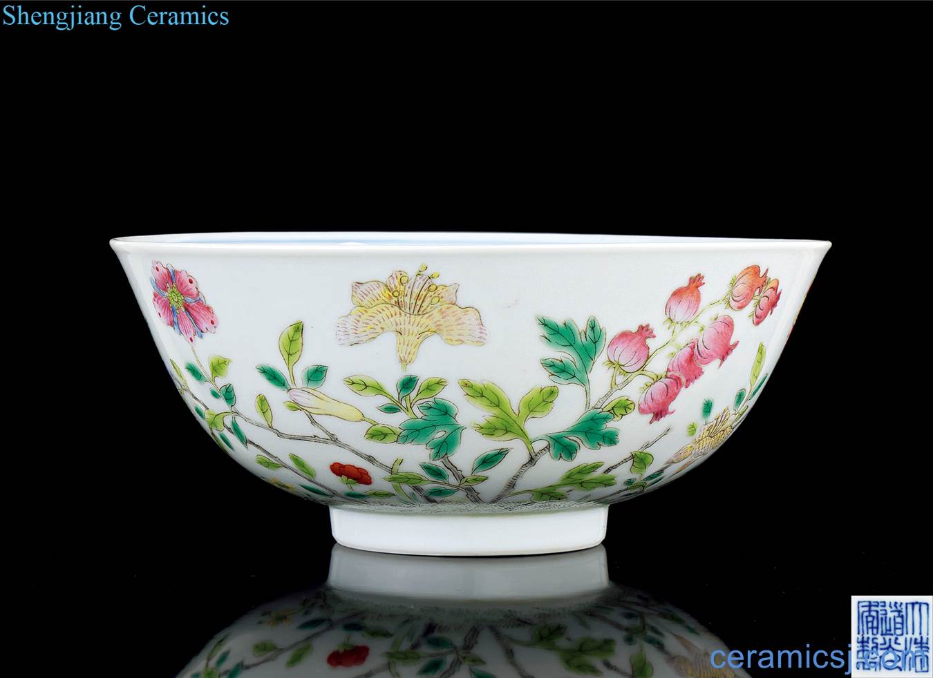 Clear light pastel blue and white flowers green-splashed bowls