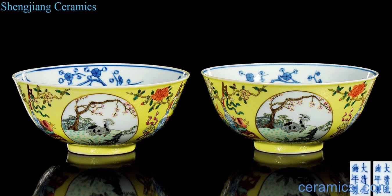 Pastel yellow, which medallion in the rolling reign of qing emperor guangxu three Yang kaitai bowl (a)