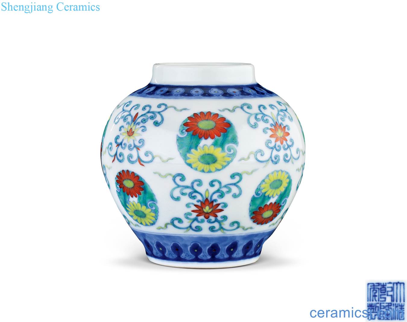 Qing qianlong dou CaiTuan chrysanthemum grain tank