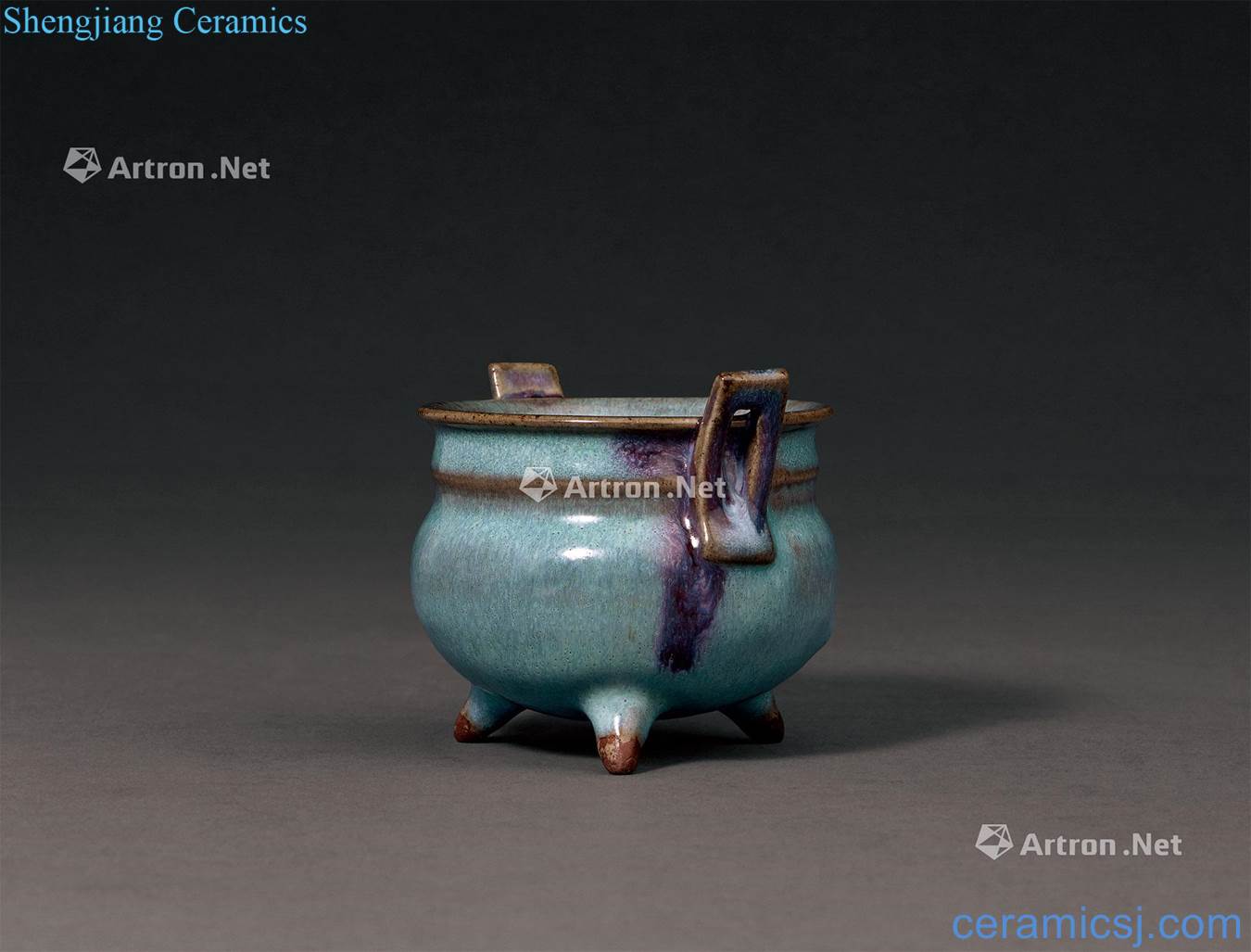 yuan The azure glaze masterpieces rose violet spot ear furnace with three legs