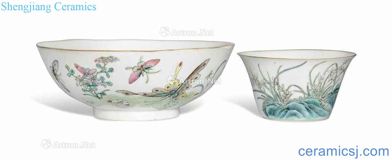 Qing daoguang Pastel blue pattern poetry reign of qing emperor guangxu bowl Pastel chrysanthemum bowl of butterfly