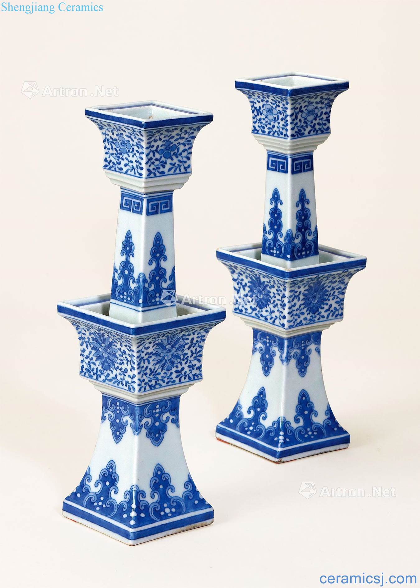 Mid qing Blue treasure phase pattern candlesticks