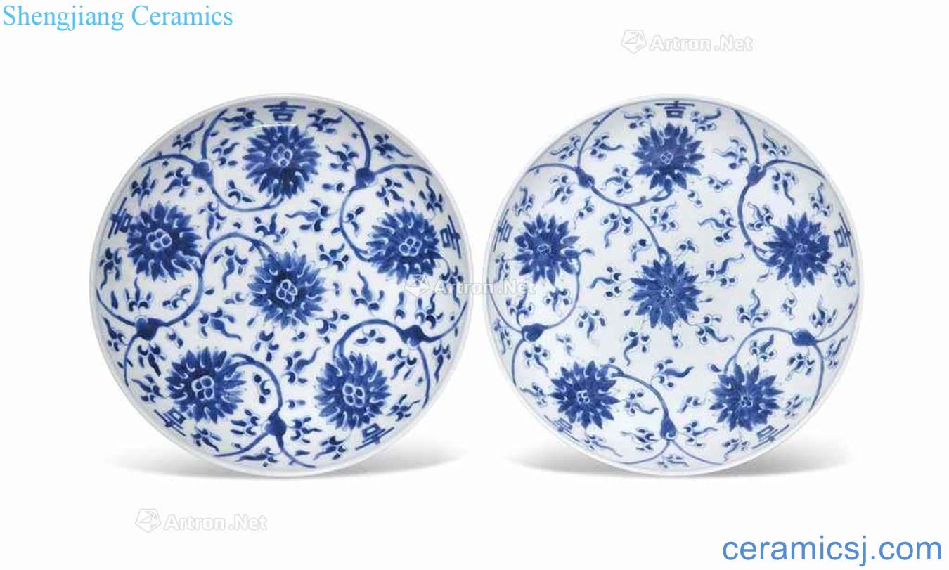 Qing yongzheng Blue and white tie up lotus flower tray (a)