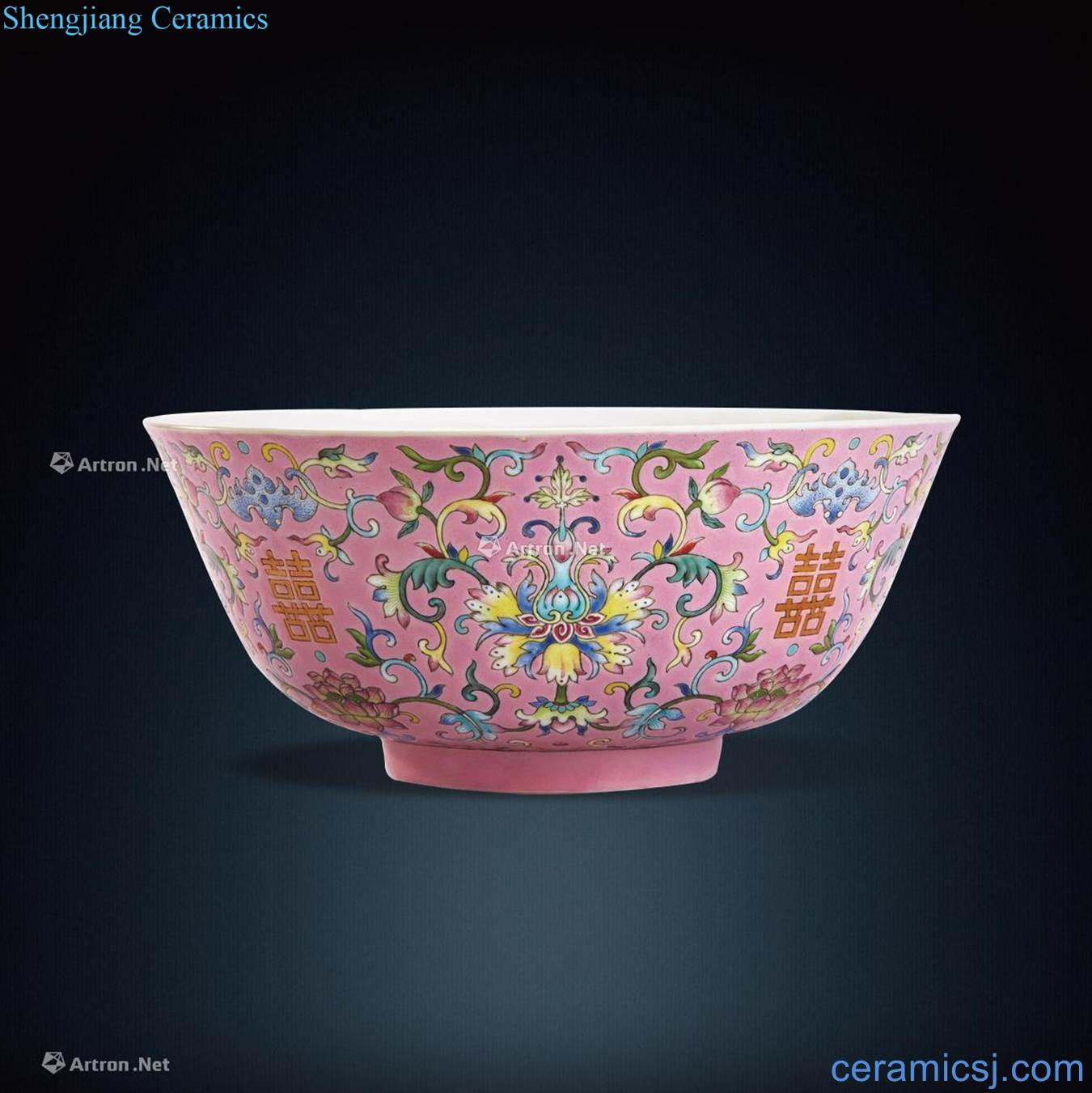 Carmine pastel bound branch lotus happy character bowl