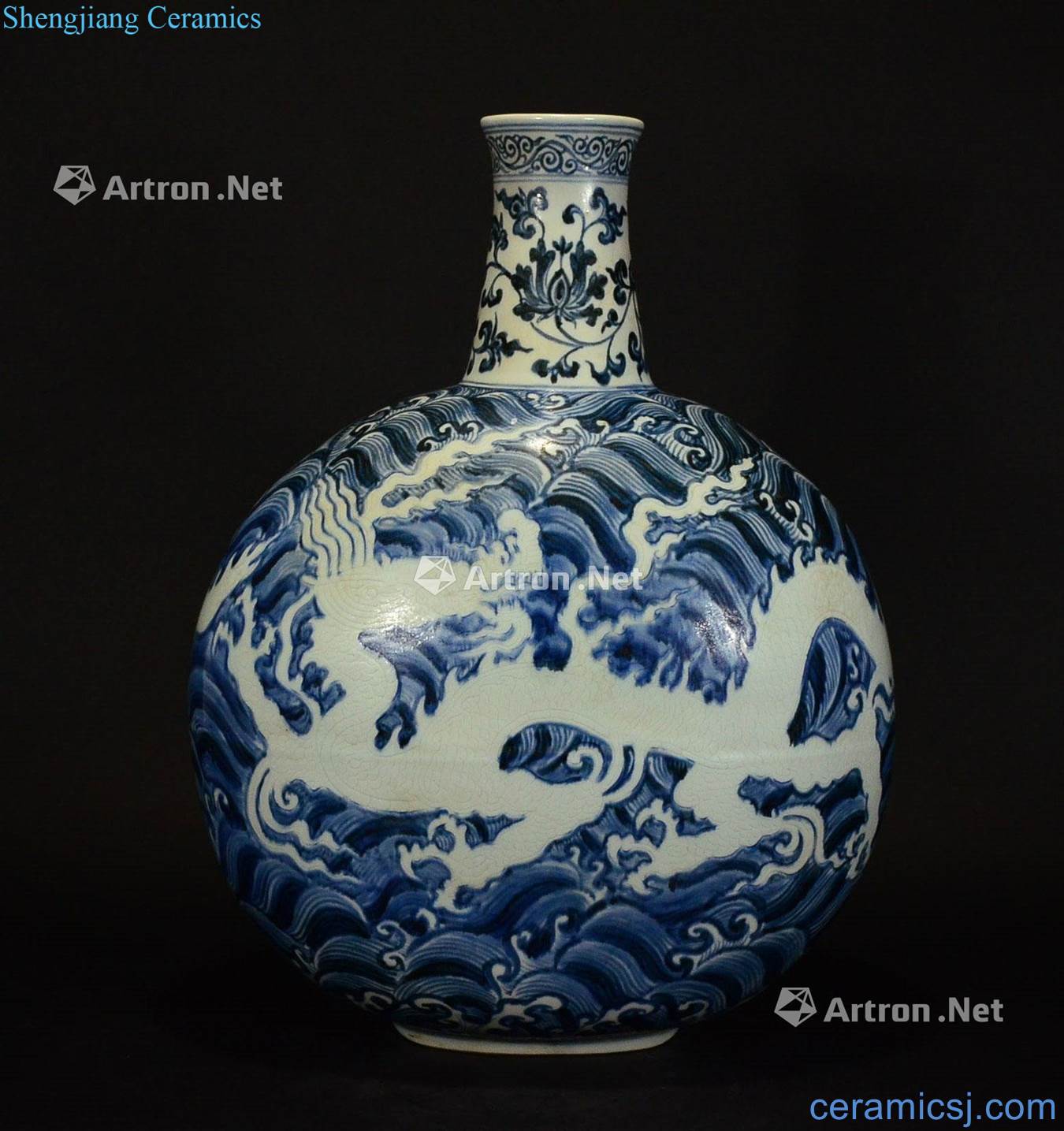 Ming or after Blue and white sea dragon pattern on bottles