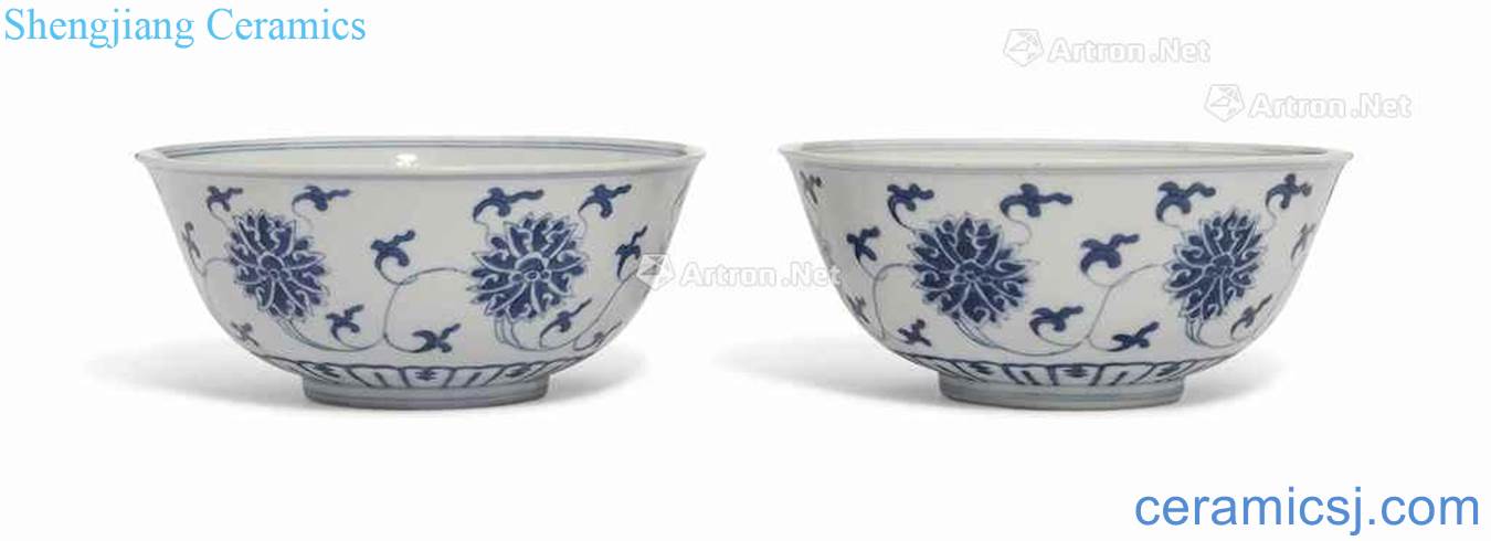Qing daoguang Blue and white tie up branch lotus green-splashed bowls (a)