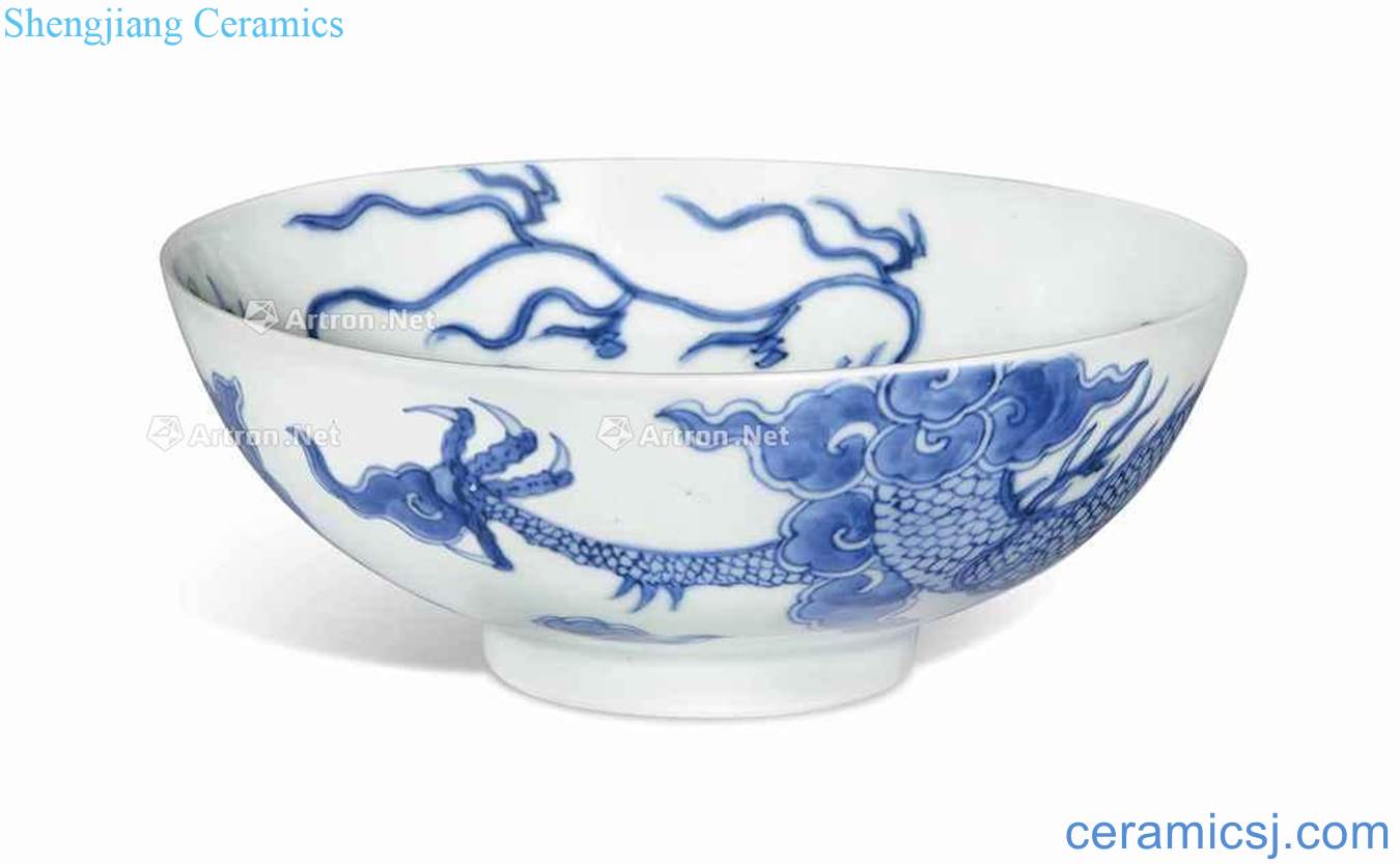 Qing yongzheng Blue and white dragon bead green-splashed bowls