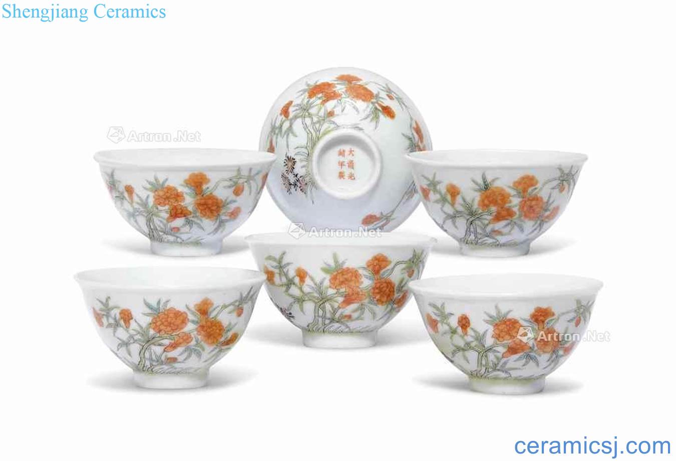 Pastel reign of qing emperor guangxu peony grains cup (a group of six)