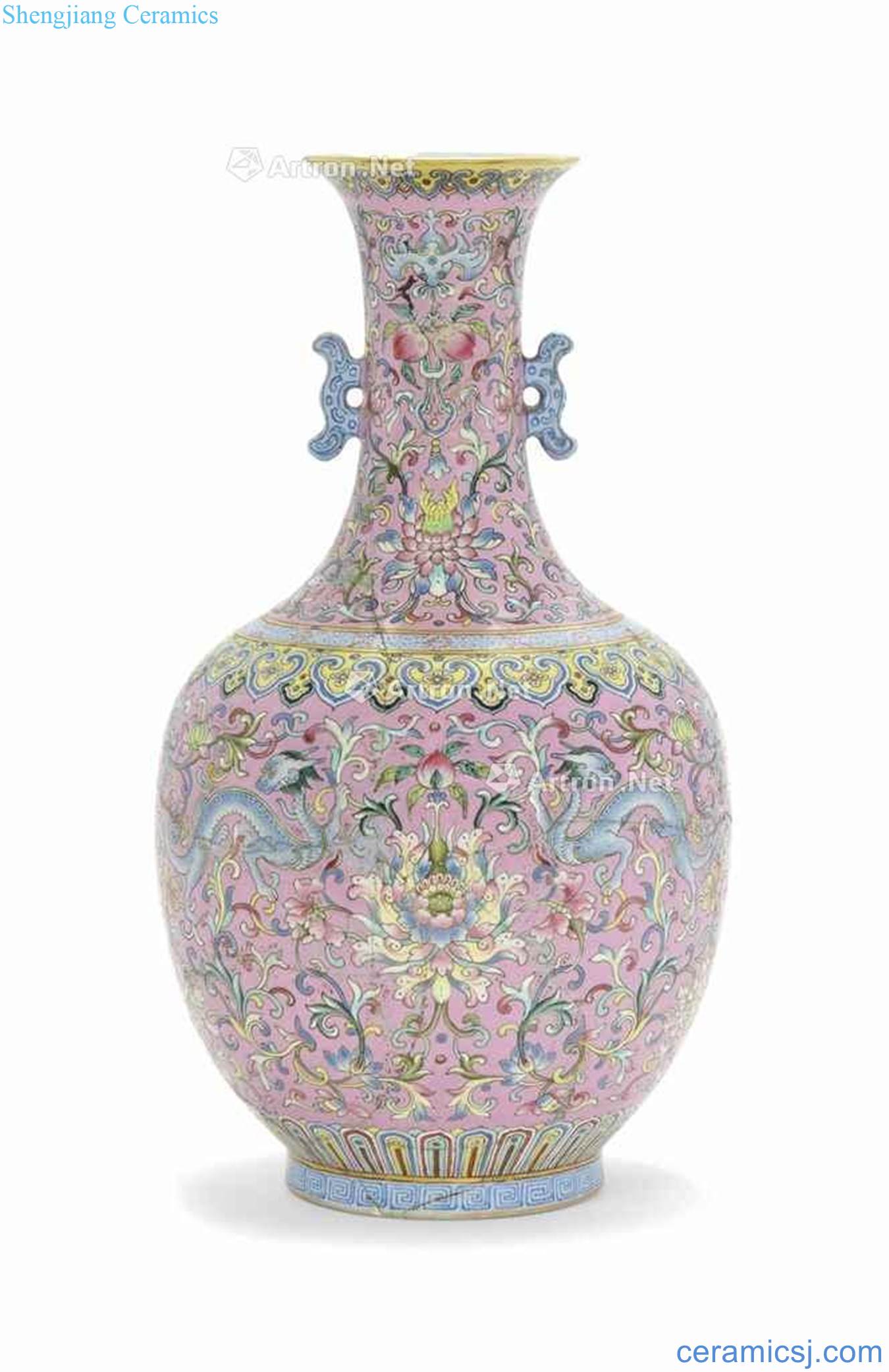 Qing jiaqing to pastel pink dragon live flower grain bottle