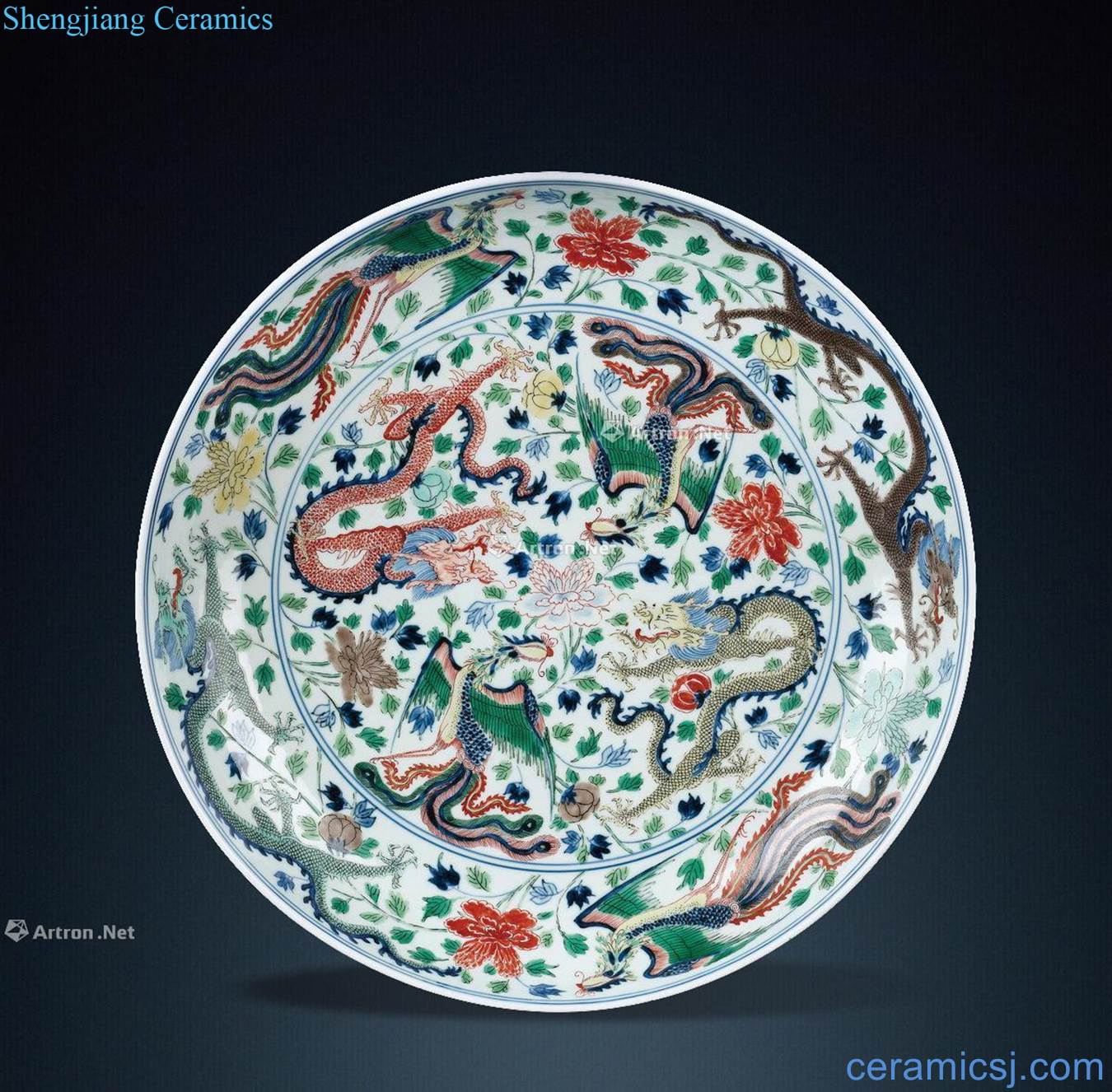 Blue and white color longfeng plate