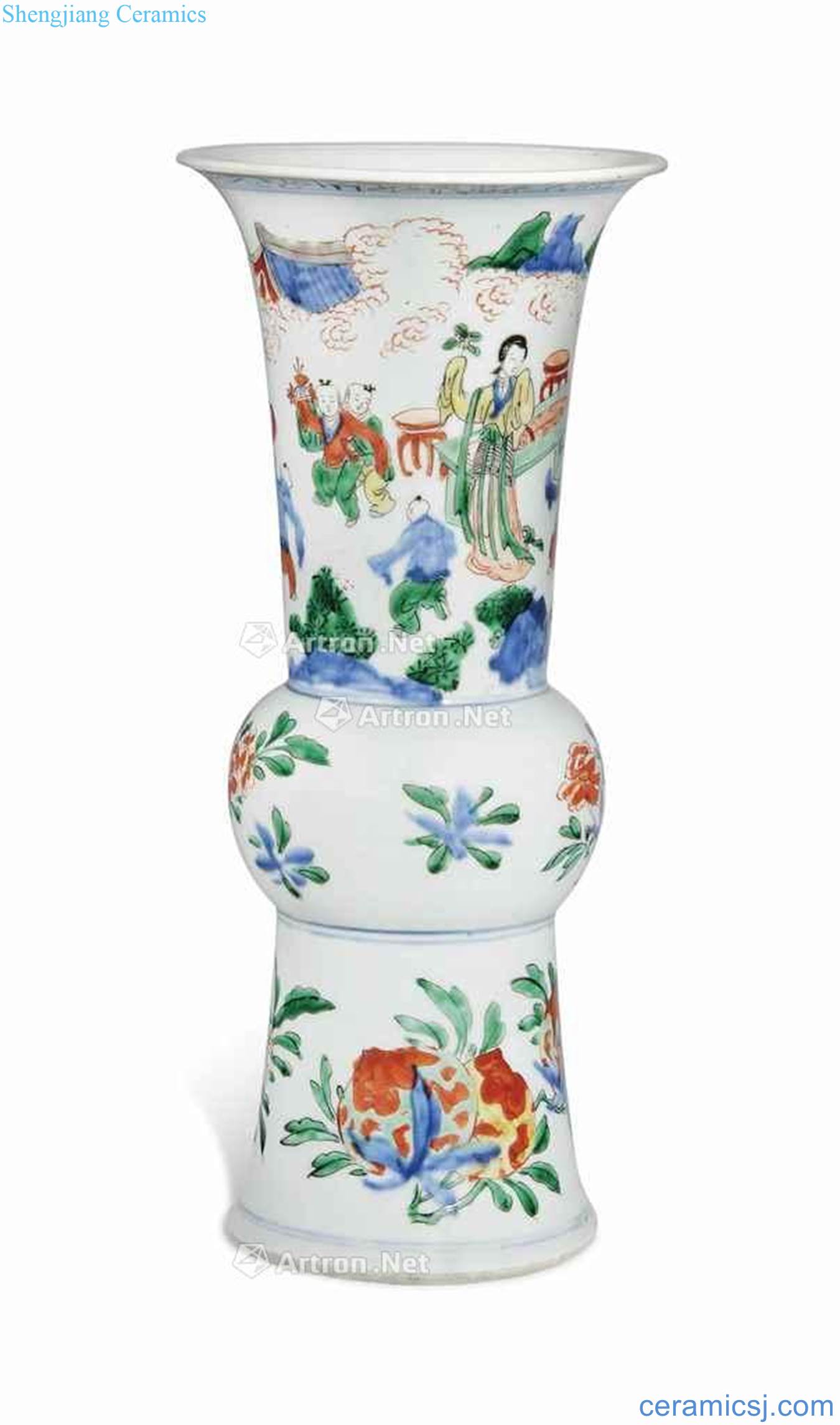 Qing shunzhi Colorful character lines vase with flowers