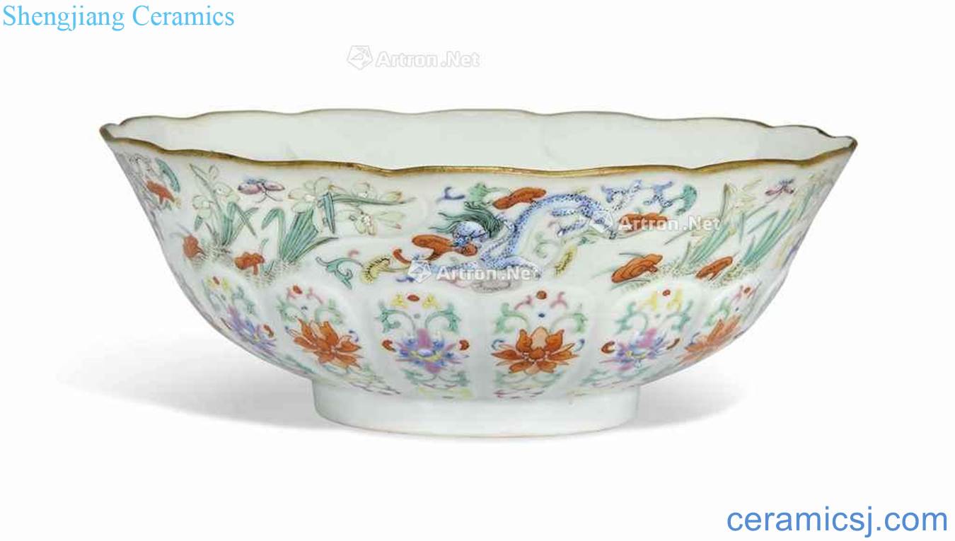 Qing jiaqing pastel longnu flowers green-splashed bowls