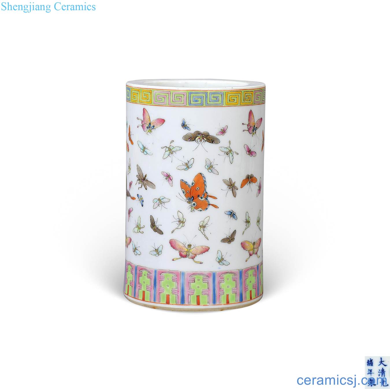 Pastel reign of qing emperor guangxu butterfly pen container