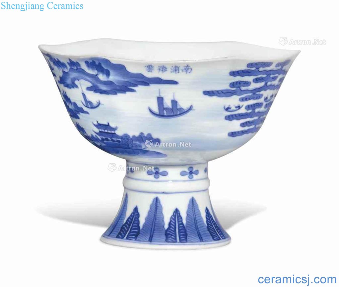 Qing daoguang Blue and white nanpu feiyun figure footed bowl
