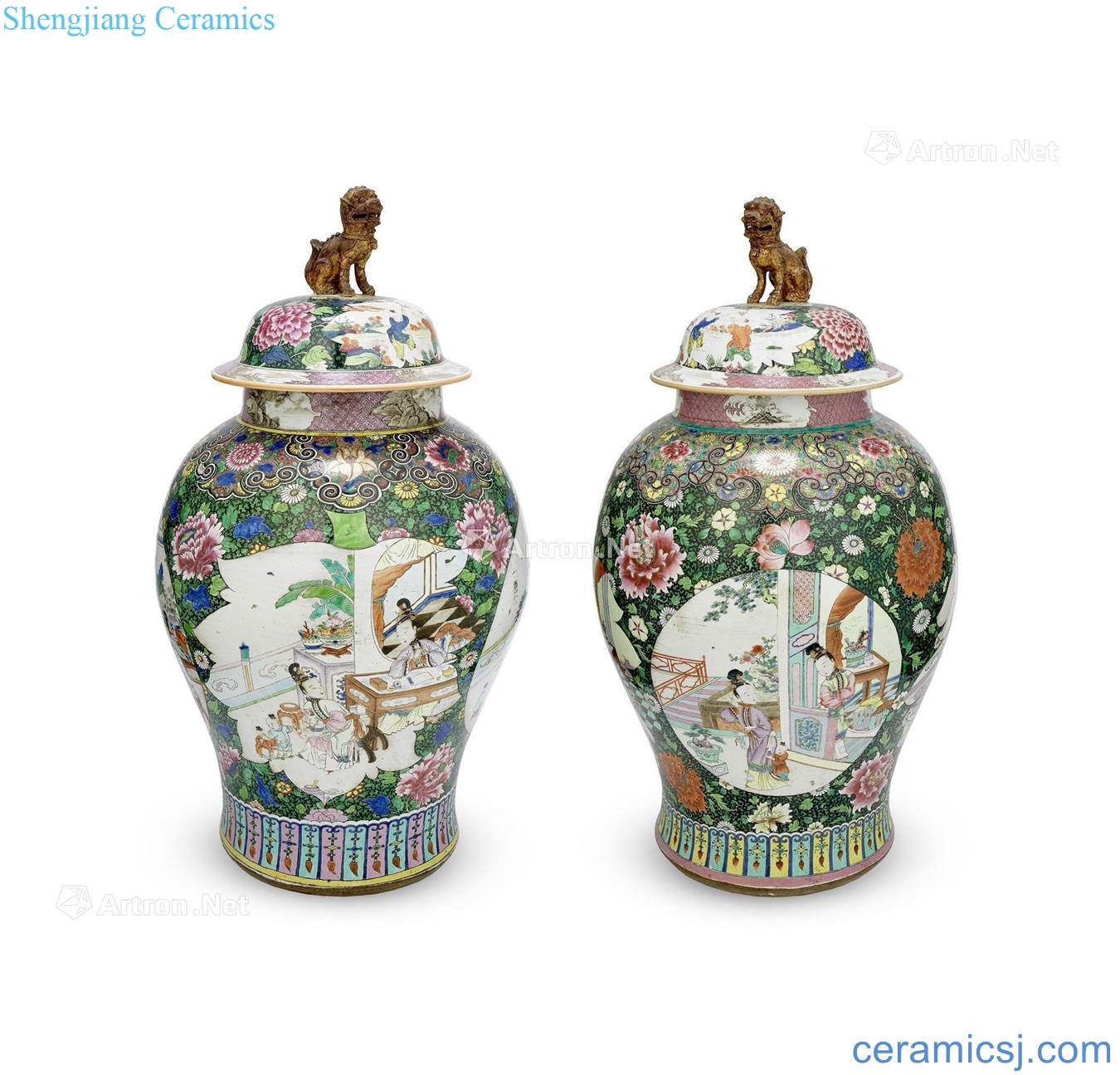 Qing yongzheng pastel medallion ladies figure baby play the general pot of a couple