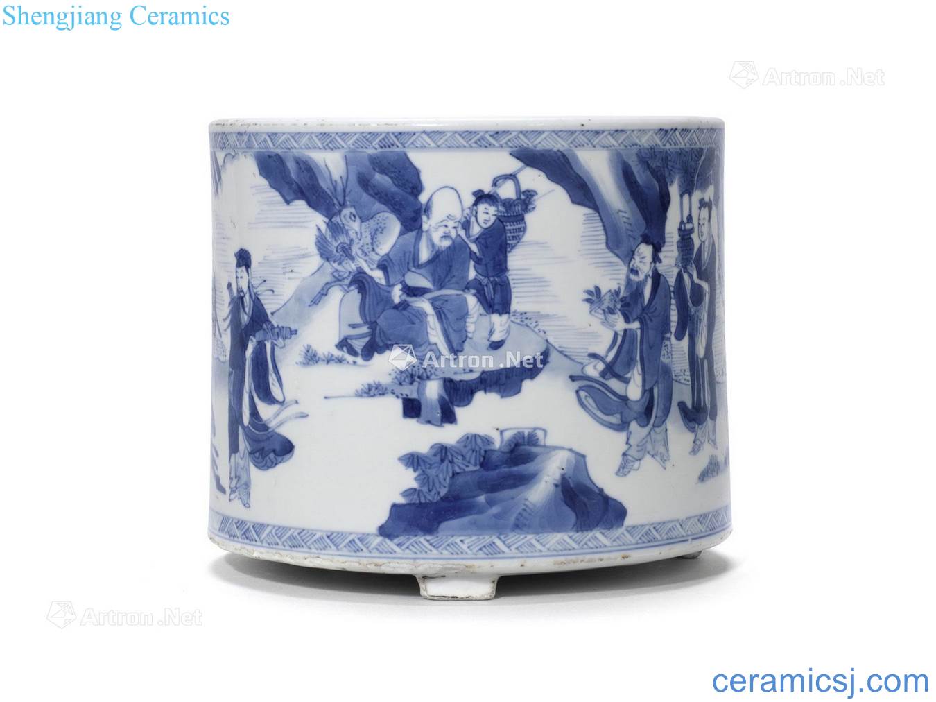 The qing emperor kangxi Blue and white the eight immortals GongShou figure copper furnace