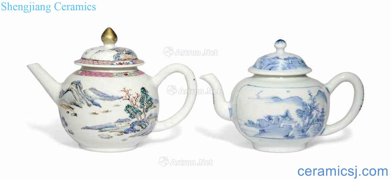The qing emperor kangxi and yongzheng and pastel blue and white landscape figure teapot a group (or two)