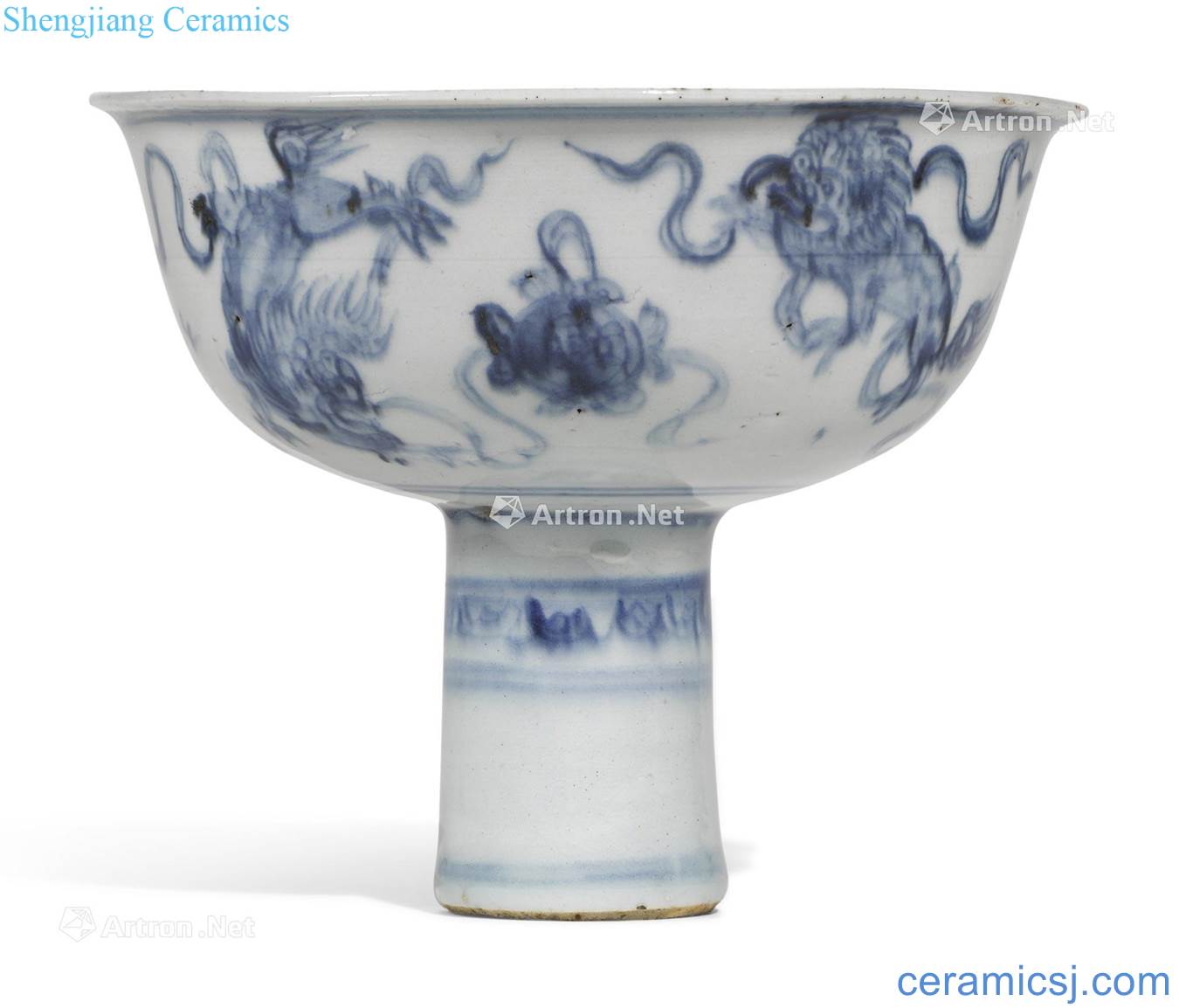 The 15th/16th century Blue and white lion play ball grain footed cup