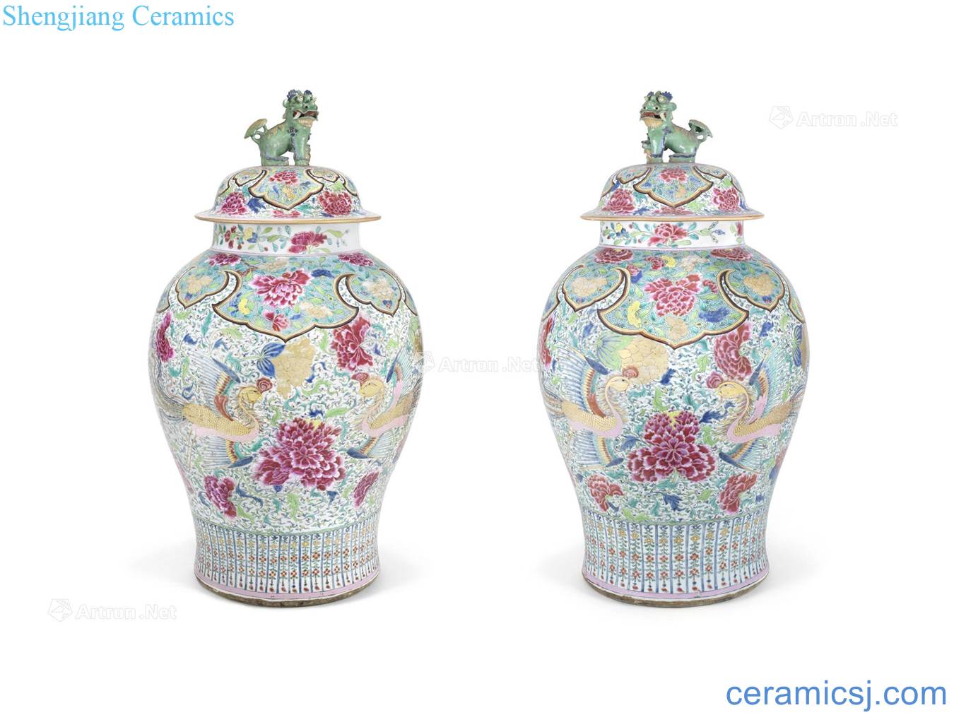 Qing qianlong pastel general wear peony fung grain tank of a couple