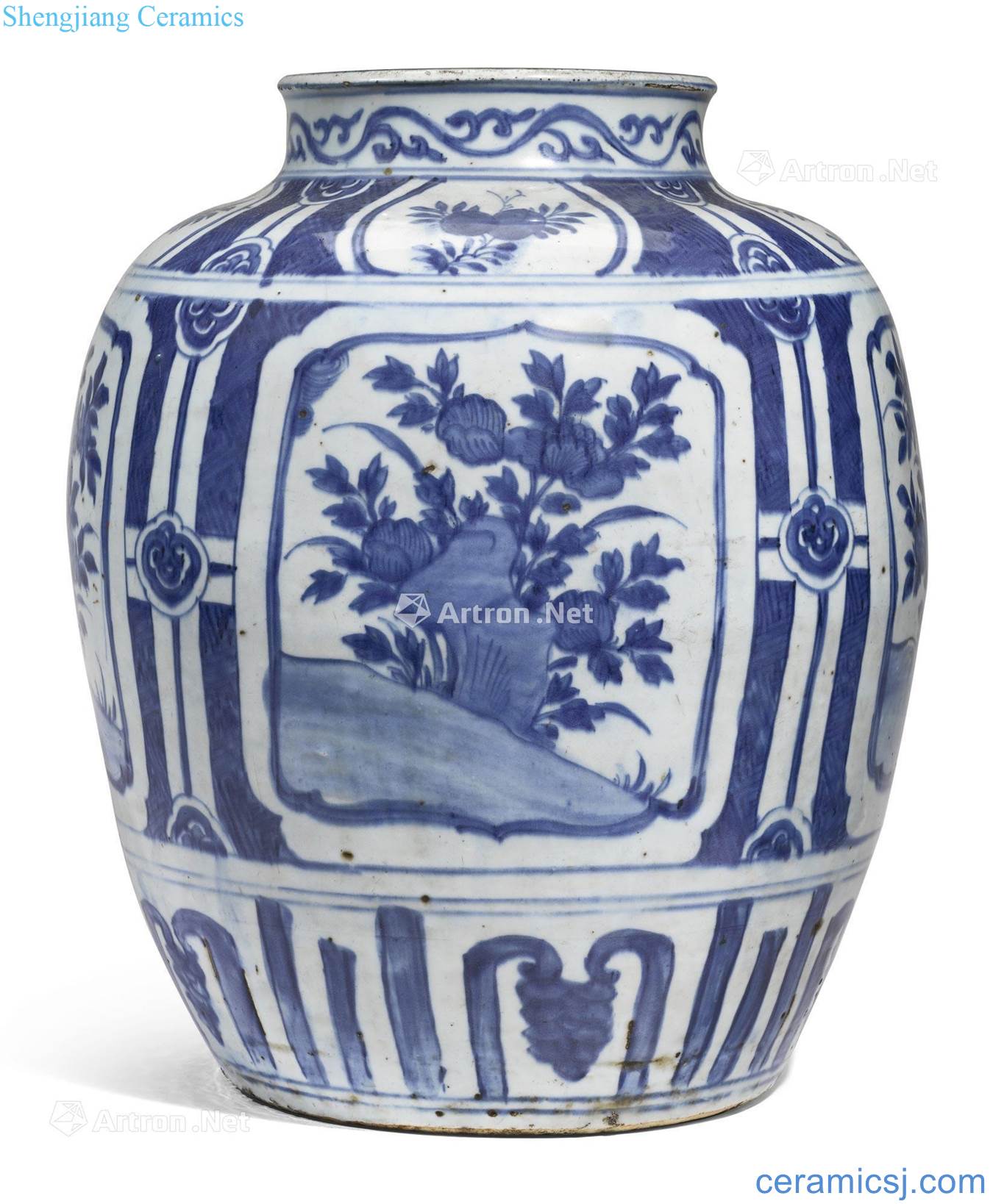 Ming wanli Blue and white medallion grain big pot flowers