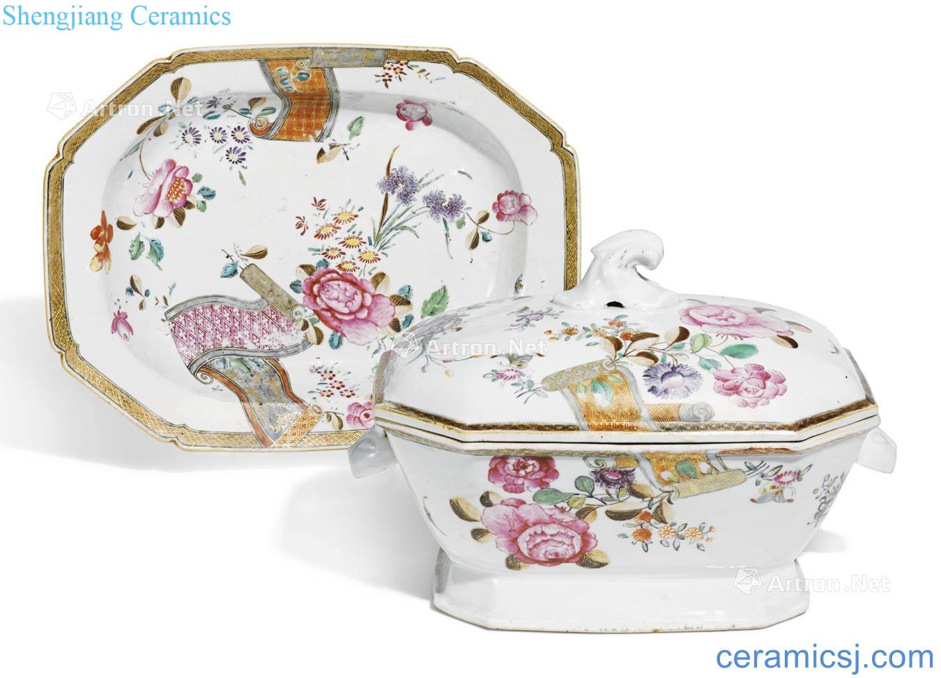 Qing qianlong pastel flowers 盌 half seat cover